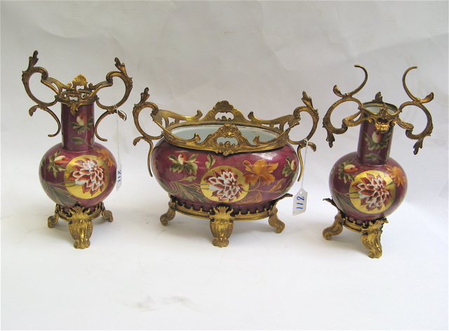 Appraisal: THREE PIECE OLD PARIS PORCELAIN GARNITURE SET hand painted floral