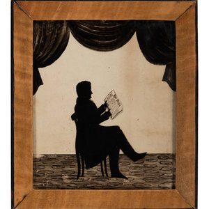 Appraisal: A Reverse Glass Painted Silhouette of a Gentleman Reading American