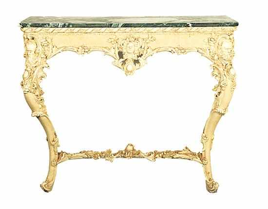 Appraisal: Continental carved and painted marbletop console table th century rectangular