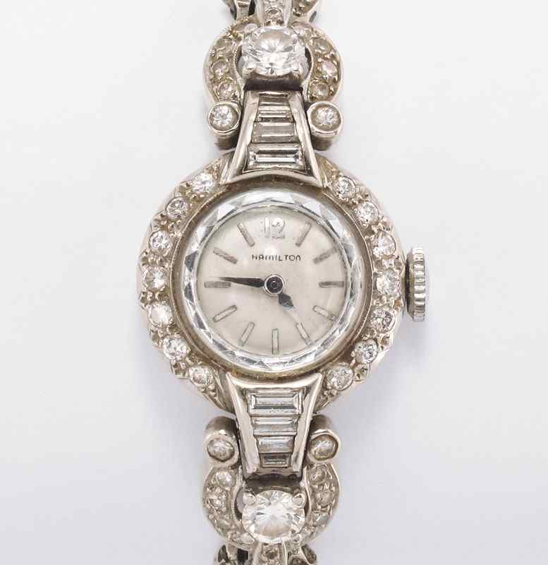 Appraisal: LADIES HAMILTON DIAMOND WRISTWATCH K white gold watch and contains