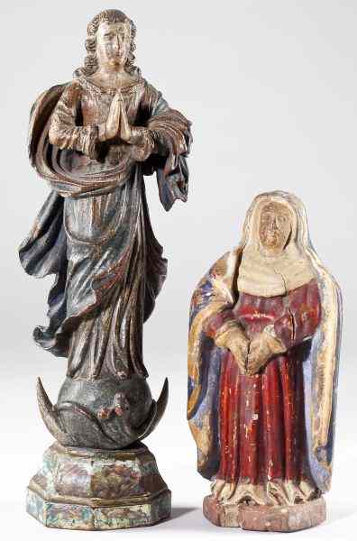 Appraisal: Two Carved Wooden Santos Figuresboth polychrome and gesso the first