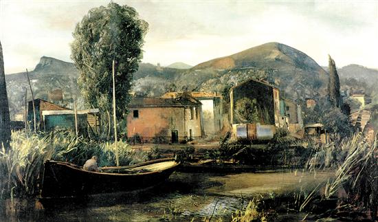 Appraisal: Pietro Annigoni Italian th century VIEW BESIDE THE WATERWAYcolor lithograph