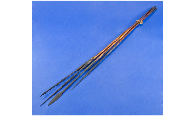 Appraisal: Four African Tribal Arrows with Shafts of Fine Bamboo Bound