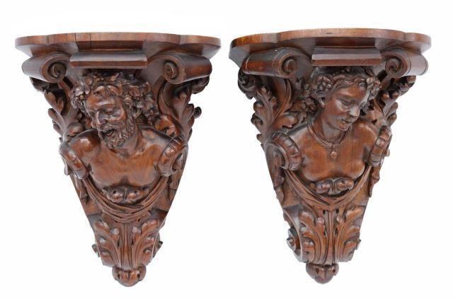 Appraisal: lot of French carved walnut corbels th c having shaped