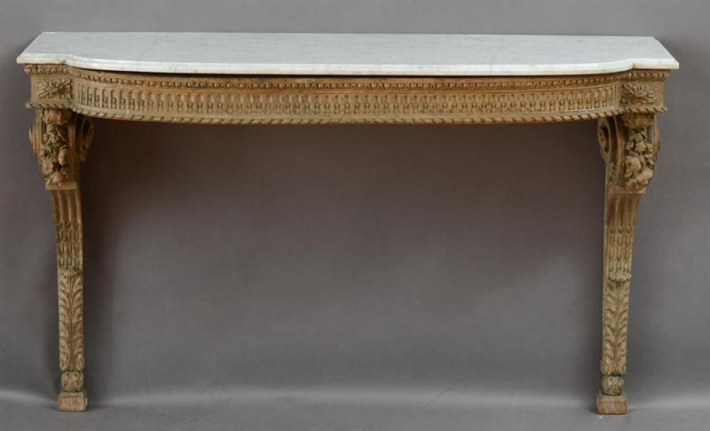 Appraisal: FINE LOUIS XVI GRAY PAINTED AND CARVED CONSOLE D' APPLIQUE