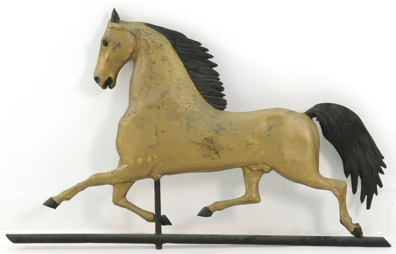 Appraisal: PAINTED COPPER HORSE-FORM WEATHER VANE th CenturyIn gold paint with