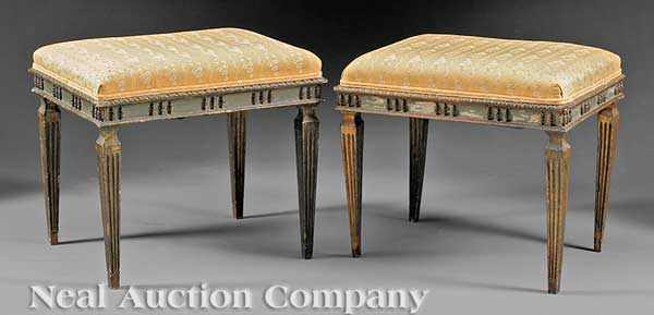 Appraisal: A Good Pair of Italian Neoclassical Painted and Carved Benches