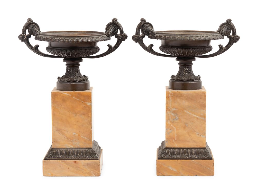 Appraisal: A Pair of Grand Tour Bronze Tazze On Marble Bases