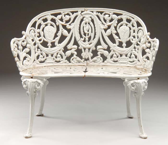 Appraisal: CAST IRON GARDEN SETTEE The curved back in the Adams