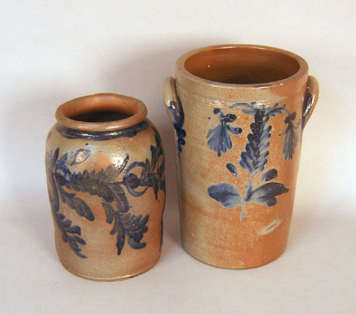 Appraisal: Two stoneware crocks th c with cobalt decoration h and