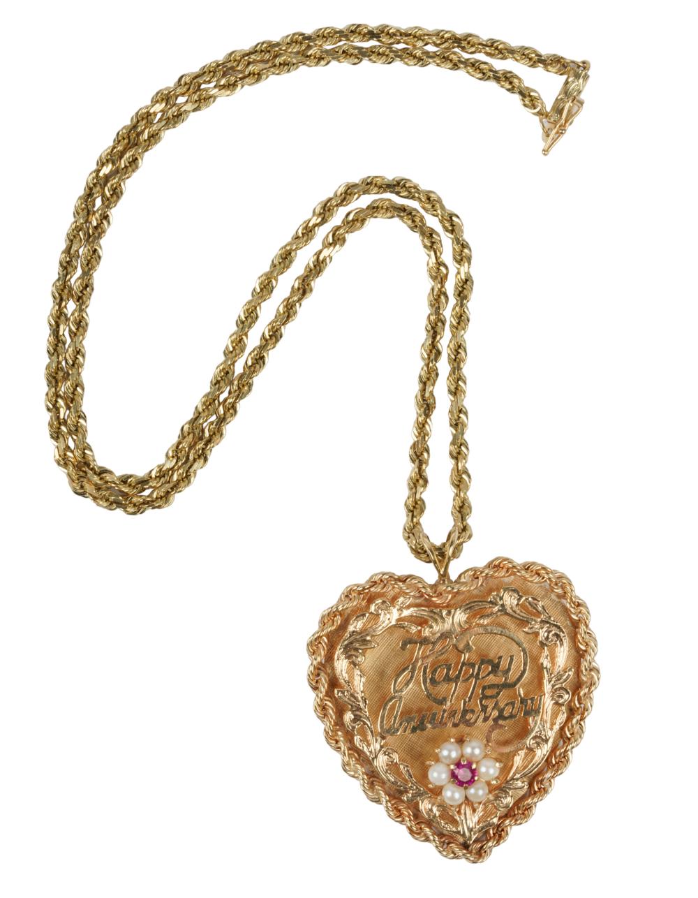 Appraisal: KARAT YELLOW GOLD MULTI-GEM HAPPY ANNIVERSARY HEART PENDANT NECKLACEthe heart