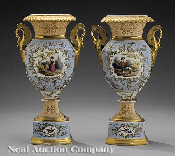 Appraisal: A Pair of Paris Porcelain Gilt-Decorated Vases mid- th c