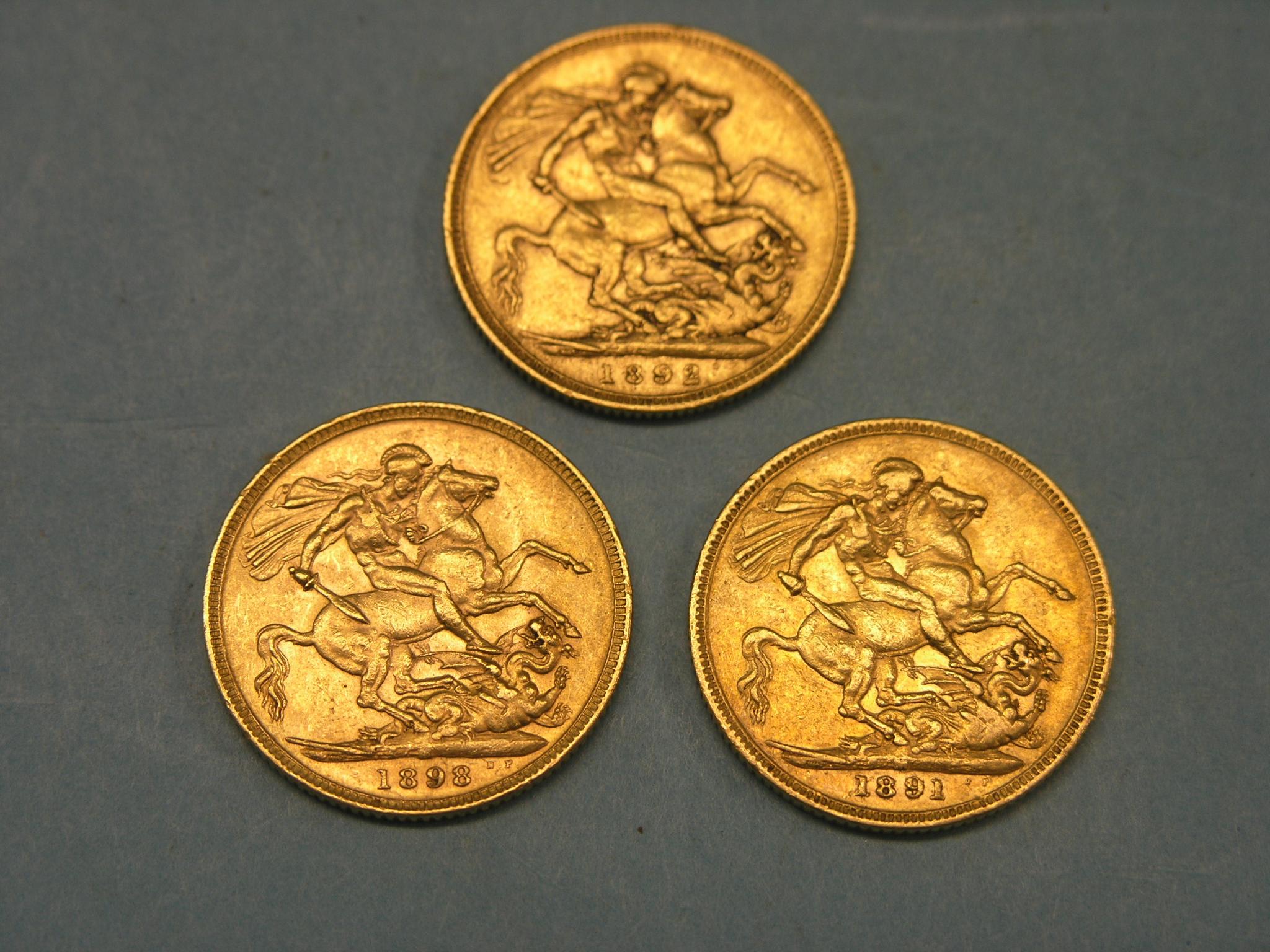 Appraisal: Three Victorian gold Sovereigns includes two Melbourne mint