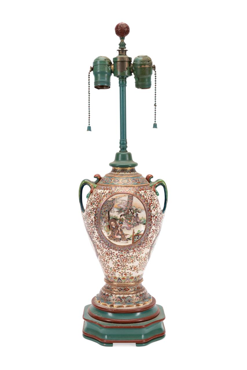 Appraisal: JAPANESE SATSUMA URN MOUNTED AS A TABLE LAMP Japanese gilt