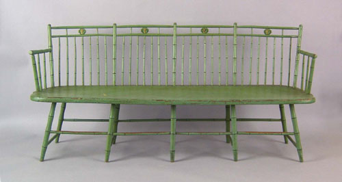 Appraisal: Pennsylvania birdcage windsor settee ca with bamboo turnings retaining a