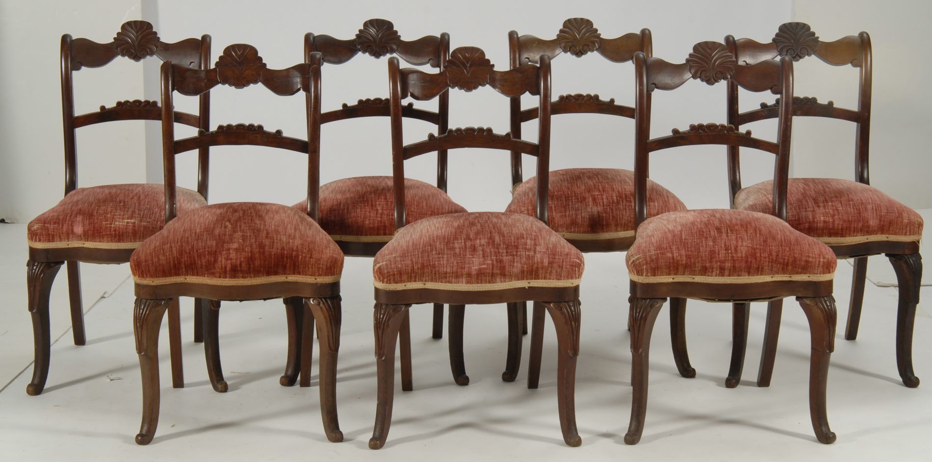 Appraisal: SET OF SEVEN VICTORIAN SIDE CHAIRS with unusual shell-form carved