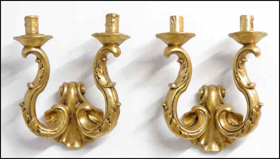 Appraisal: PAIR OF GILT PLASTER TWO-LIGHT SCONCES Not electrified H ''