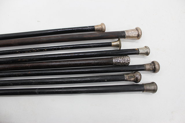 Appraisal: A GROUP OF EIGHT ANTIQUE EBONY WALKING CANES some with