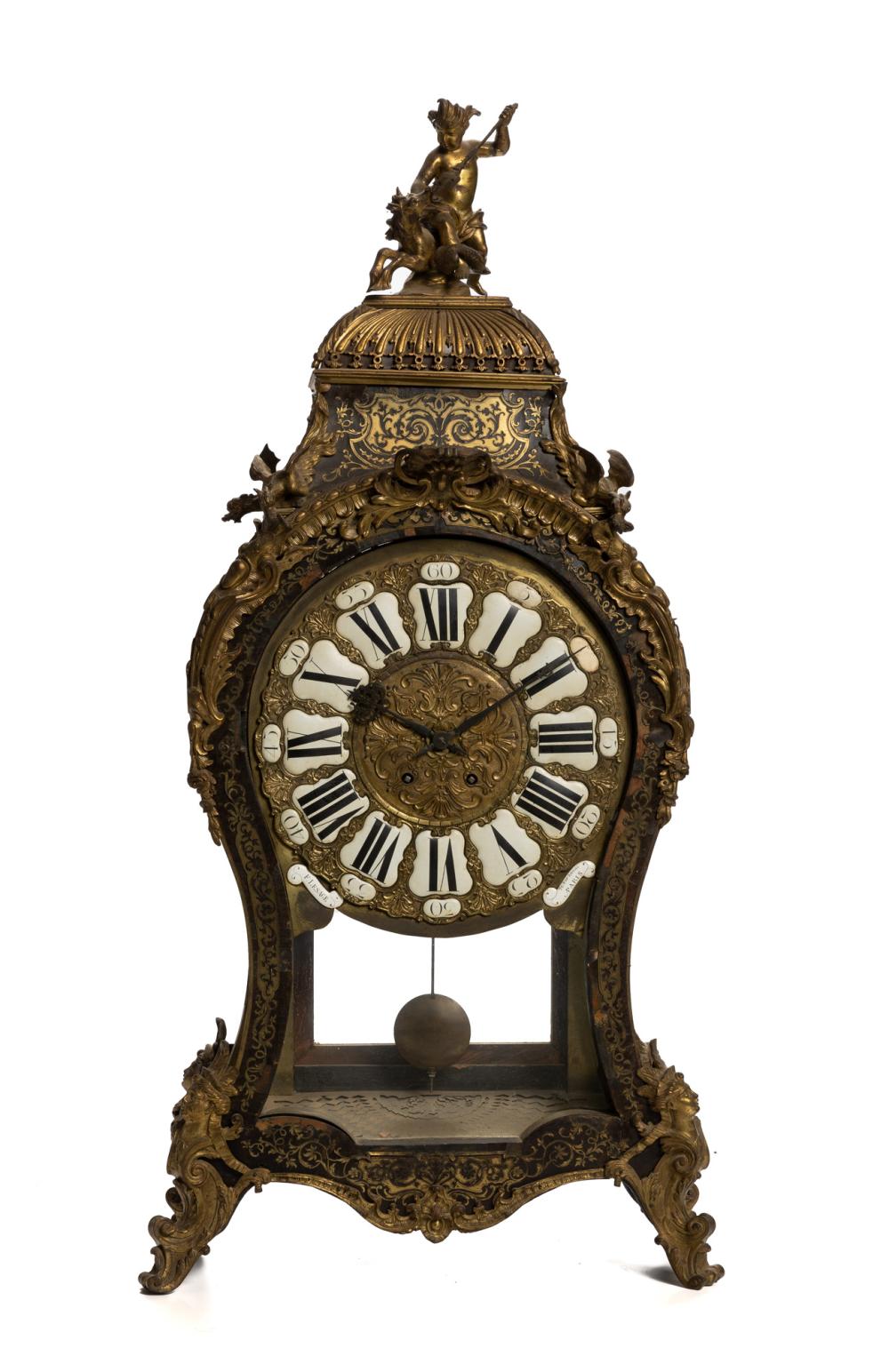 Appraisal: A large French boulle mantle clock Fourth-quarter th Century Dial