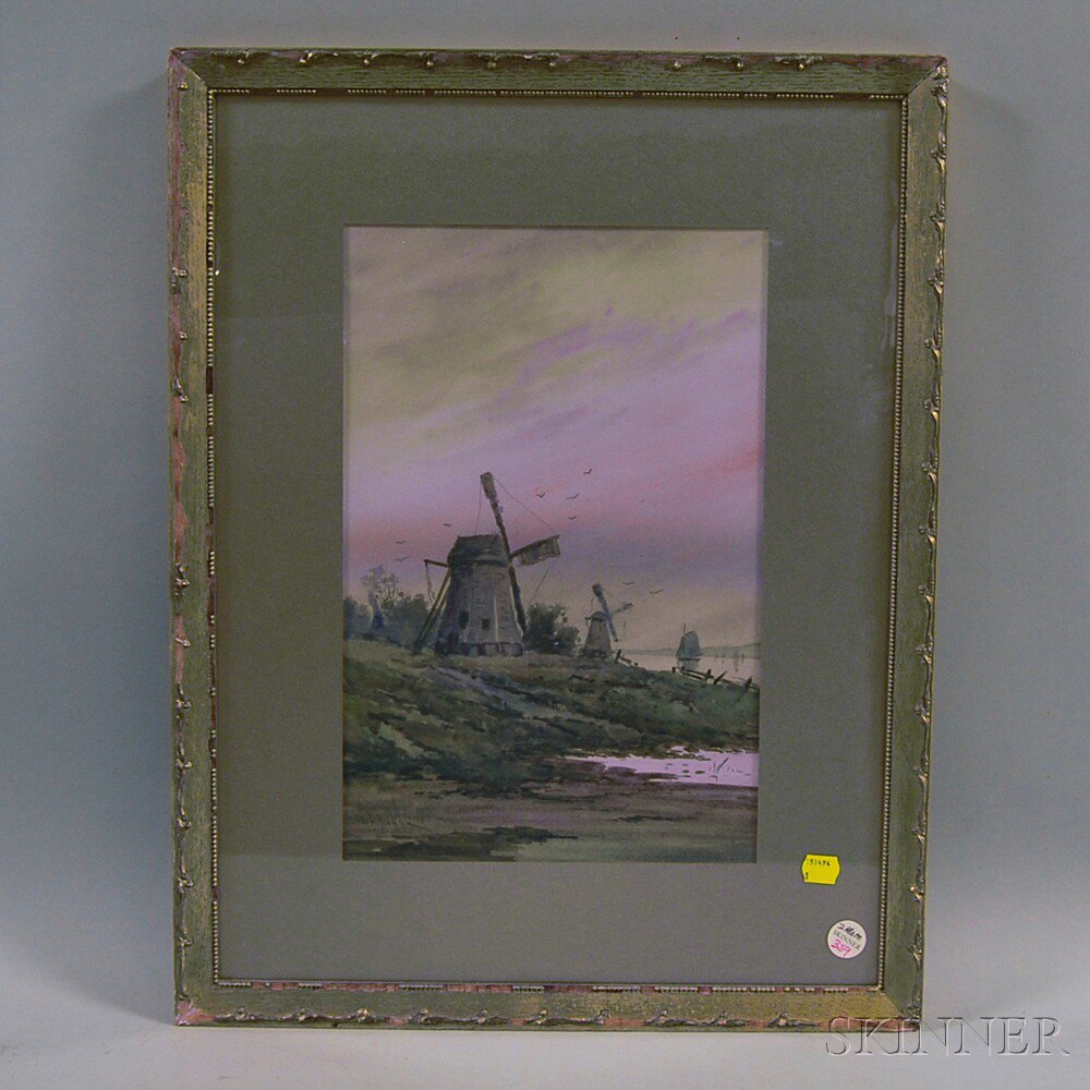 Appraisal: W F Dell American th th Century Landscape with Windmill