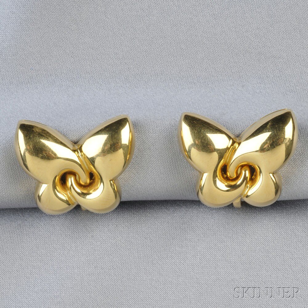 Appraisal: kt Gold Butterfly Earclips Bulgari dwt lg in signed Estimate