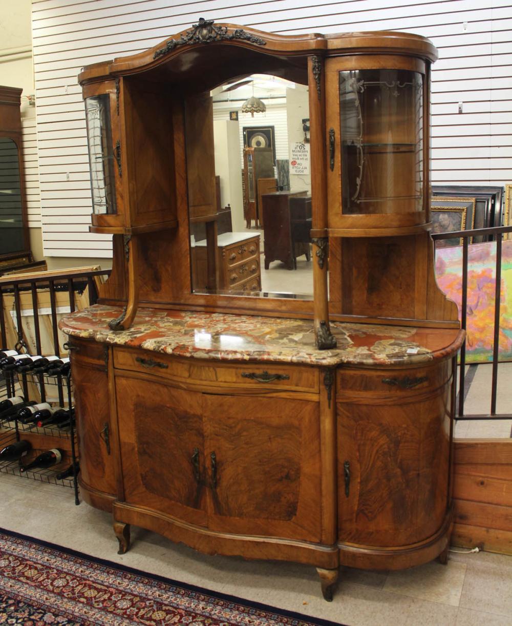 Appraisal: LOUIS XV STYLE MARBLE-TOP SIDEBOARD Continental c in two sections