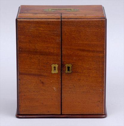 Appraisal: REGENCY BRASS-MOUNTED MAHOGANY APOTHECARY CHEST Of block-form with recessed carrying