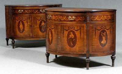 Appraisal: Pair Adam style inlaid commodes demilune form with fan inlaid