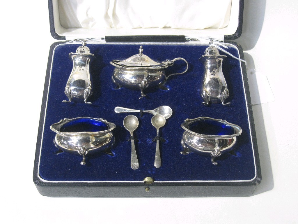 Appraisal: Cased five piece silver condiment set Birmingham