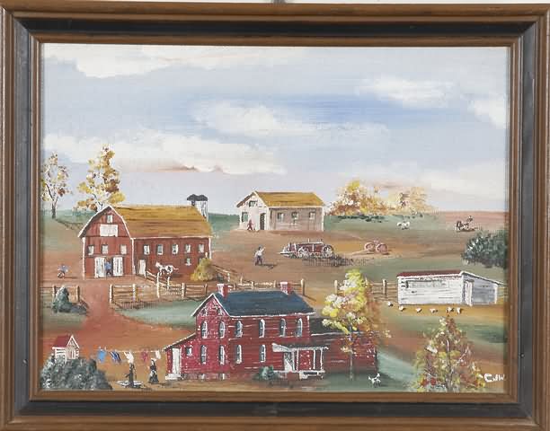 Appraisal: Farm scene oil on masonite x SLR C J W