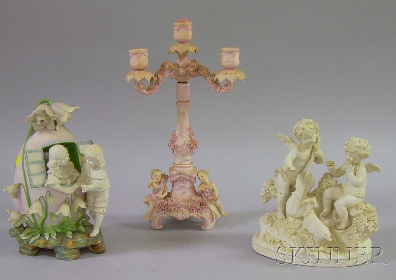 Appraisal: German Ceramic Figural Group Painted Bisque Egg and Children Figural