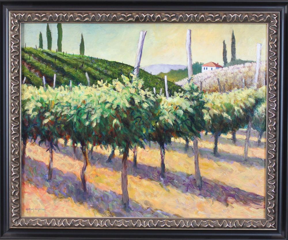 Appraisal: MICHAEL SCHLICTING Portland Oregon st century oil on board vineyard