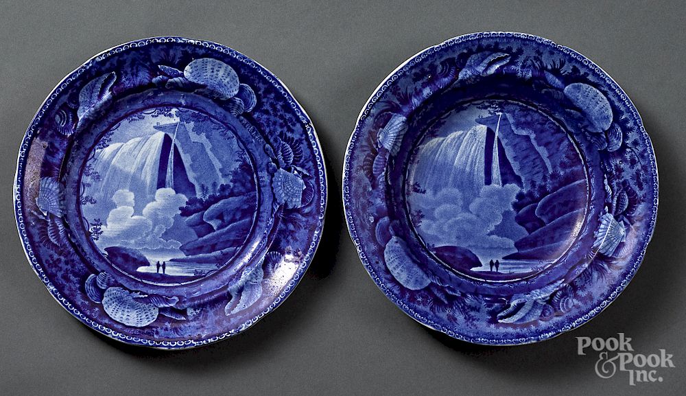 Appraisal: Historical Blue Staffordshire plate and bowl Historical Blue Staffordshire Table