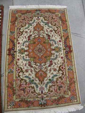 Appraisal: Tabriz Persian Handmade Rug elaborate florals ivory field silk wool