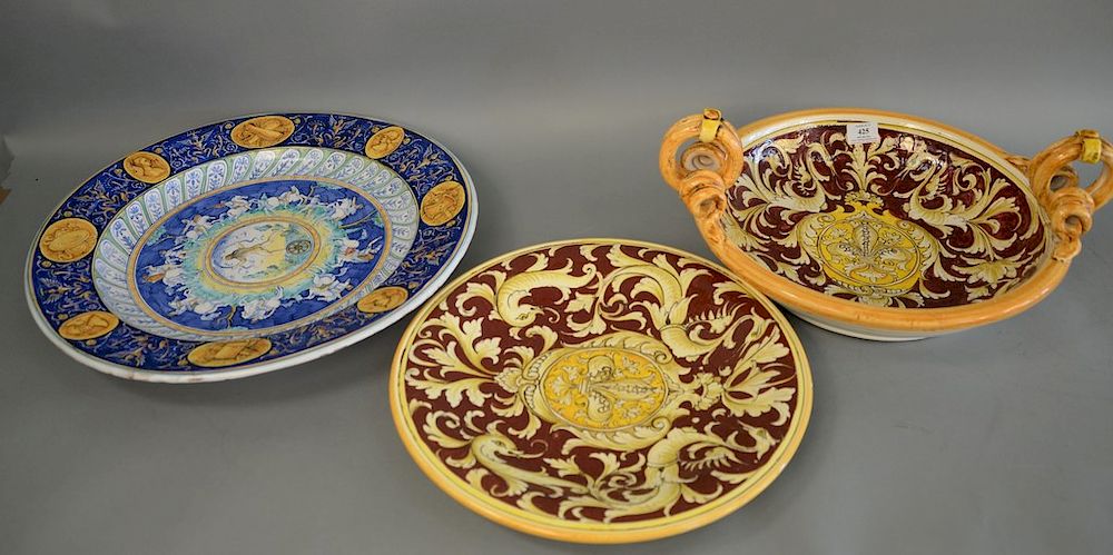 Appraisal: Three large Italian majolica chargers dia Three large Italian majolica