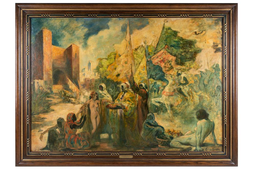 Appraisal: EMILE BAES - SLAVE MARKET IN MOROCCO oil on board