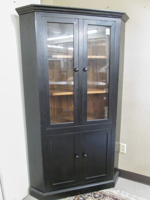 Appraisal: EBONIZED MAHOGANY CORNER CUPBOARD th century the front having a