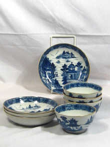 Appraisal: Four Chinese tea bowls and saucers Nankin circa with blue