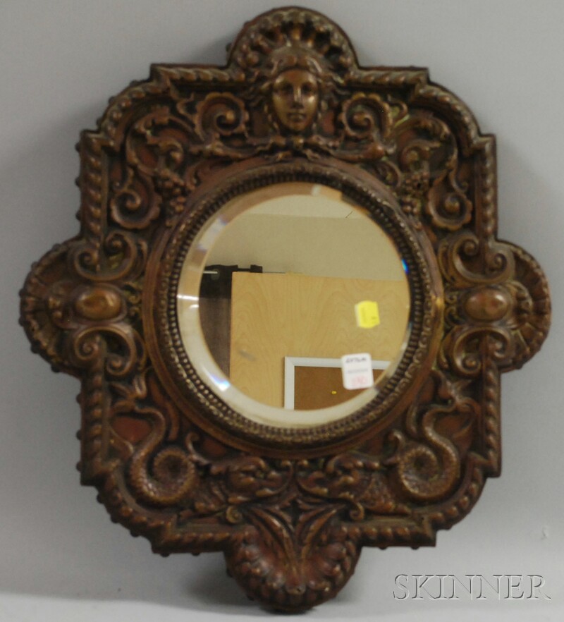 Appraisal: Baroque-style Pressed Copper-clad Wood Framed Mirror lg wd in