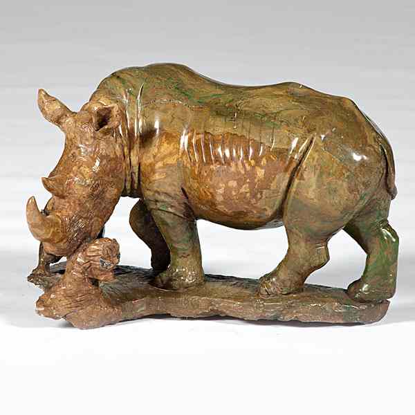 Appraisal: Shona Stone Rhino and Calf Sculpture Zimbabwe Africa th century