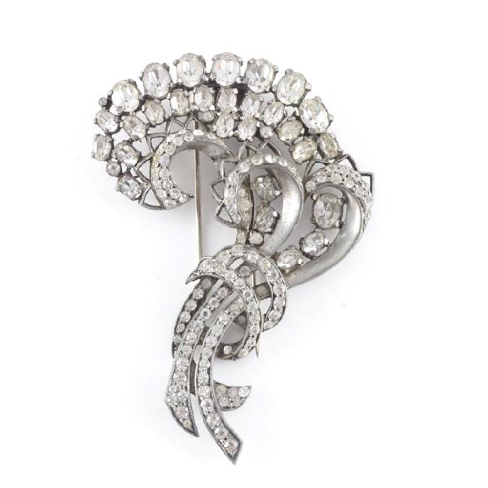 Appraisal: EISENBERG ORIGINAL DIAMANTE FLORAL SPRAY SWIRL PIN FUR CLIP Eisenberg