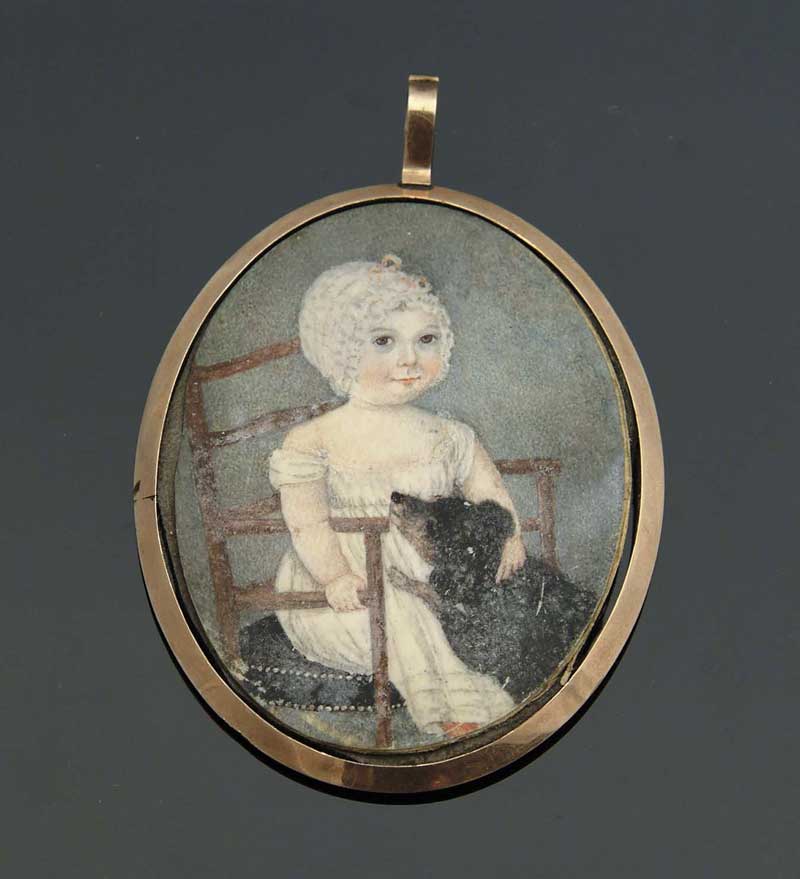 Appraisal: MINIATURE ON IVORY PORTRAIT OF A YOUNG GIRL AND HER