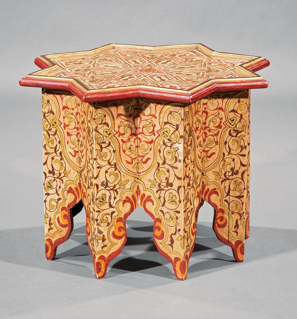 Appraisal: Moorish-Style Painted and Parcel Gilt Tabouret starburst top with carved