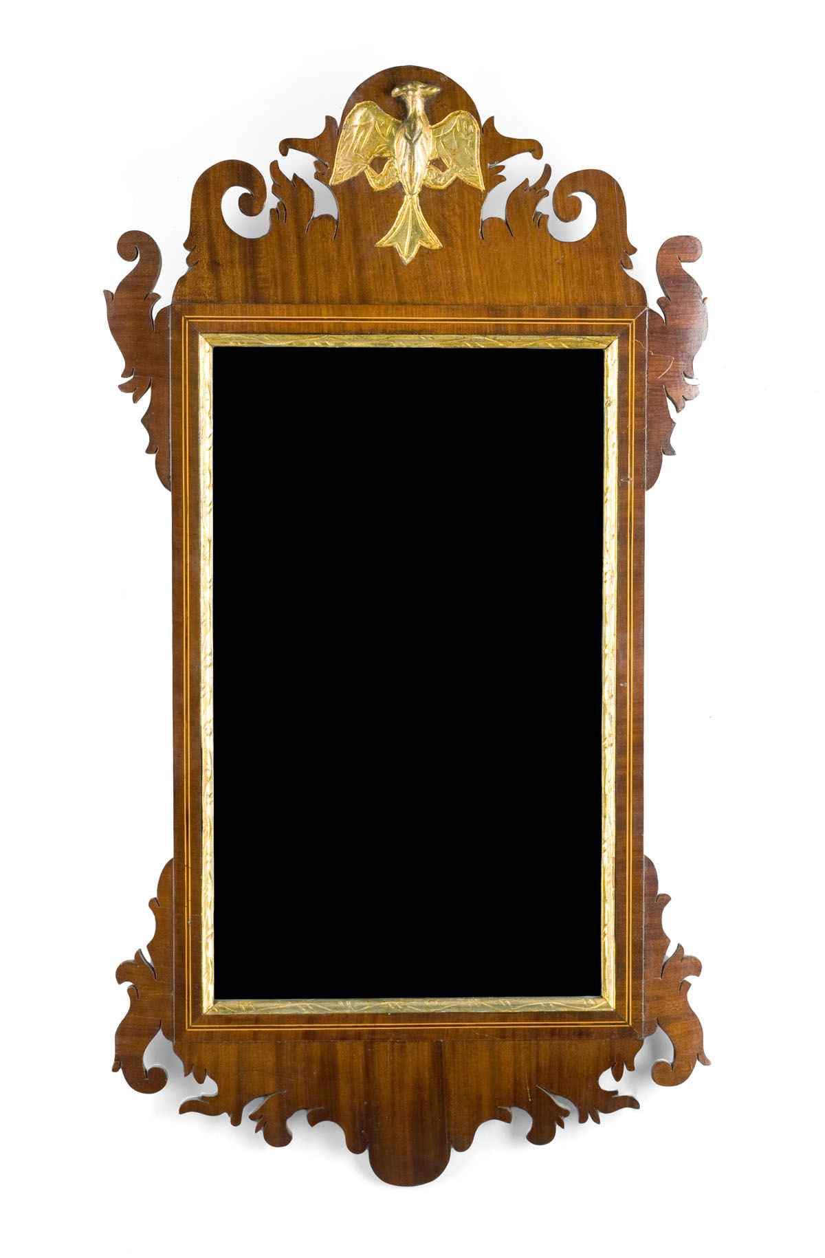 Appraisal: CHIPPENDALE WALNUT VENEER AND PARCEL GILT MIRROR WITH GILDED EAGLE