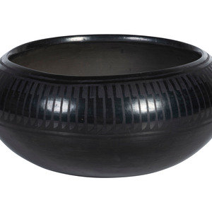 Appraisal: Florence Naranjo San Ildefonso - Blackware Pottery Bowl with Repeating