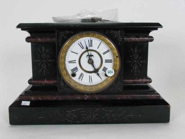 Appraisal: Ingraham Reverie Mantle Clock with ebonized and marble finish