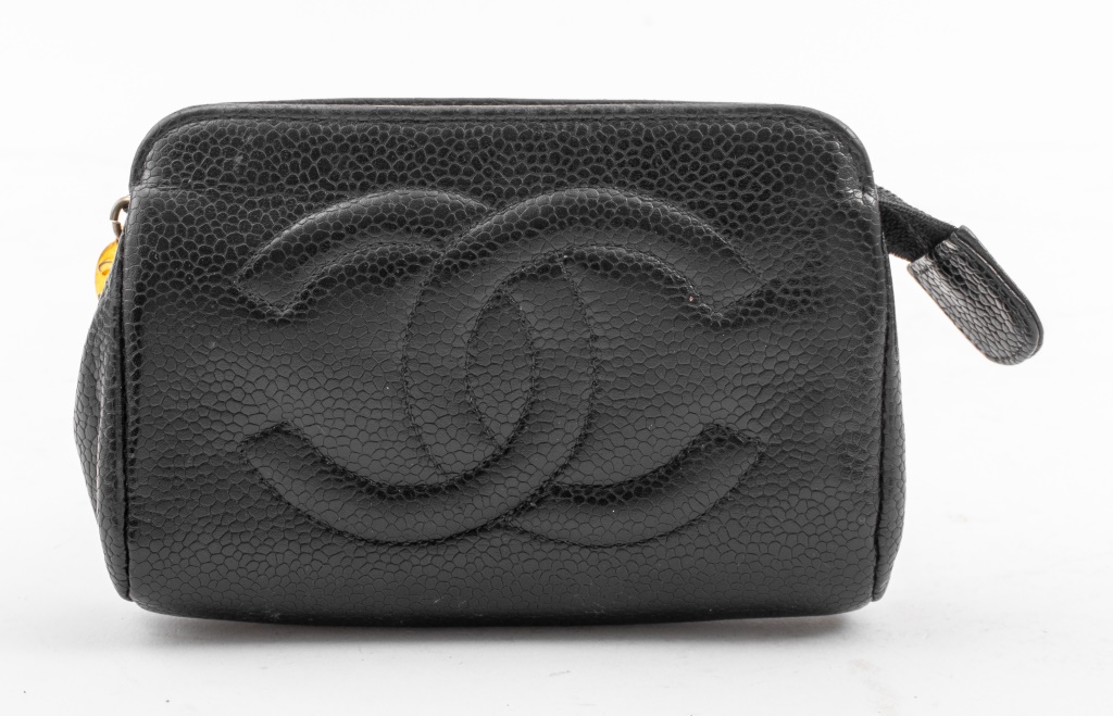 Appraisal: CHANEL BLACK CAVIAR LEATHER PURSE Chanel black caviar leather wallet