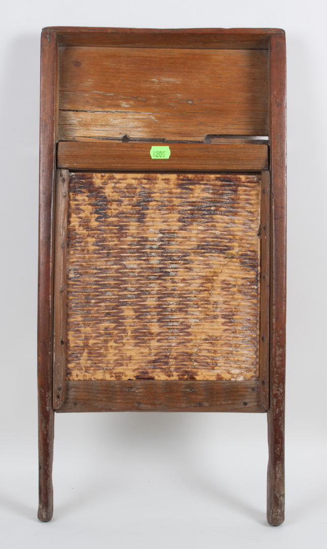 Appraisal: Wood washboard with Bennington pottery insert late th century pine