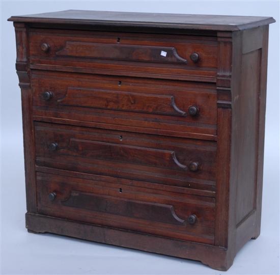 Appraisal: FOUR DRAWER WALNUT CHEST American CA 's also with raised