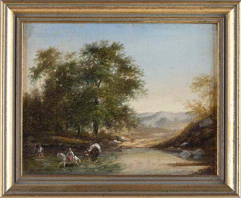 Appraisal: th century Italian Landscape Paintingoil on canvas lined unsigned figures